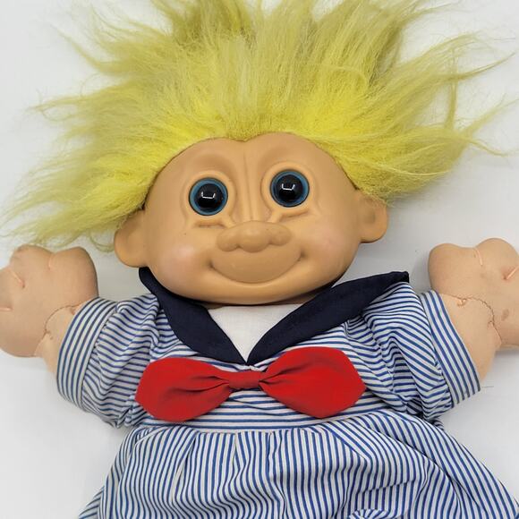 Vintage Russ Berrie Blue SAILOR Boy TROLL KIDZ Soft Body DOLL Blue Eyes - Picture 4 of 9